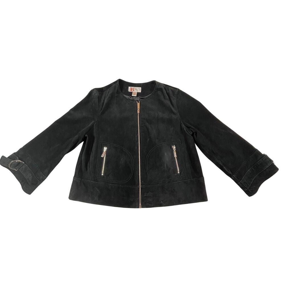 Bernardo Collection Black Suede Leather Full Zip Coat Jacket Women’s Sz M